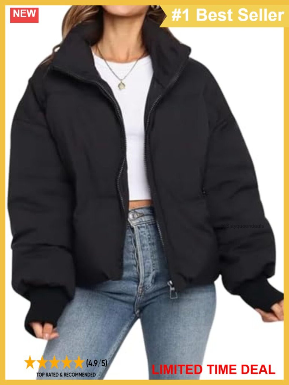 Women's Cropped Puffer Jacket Waterproof Quilted Winter Coat Zip Warm